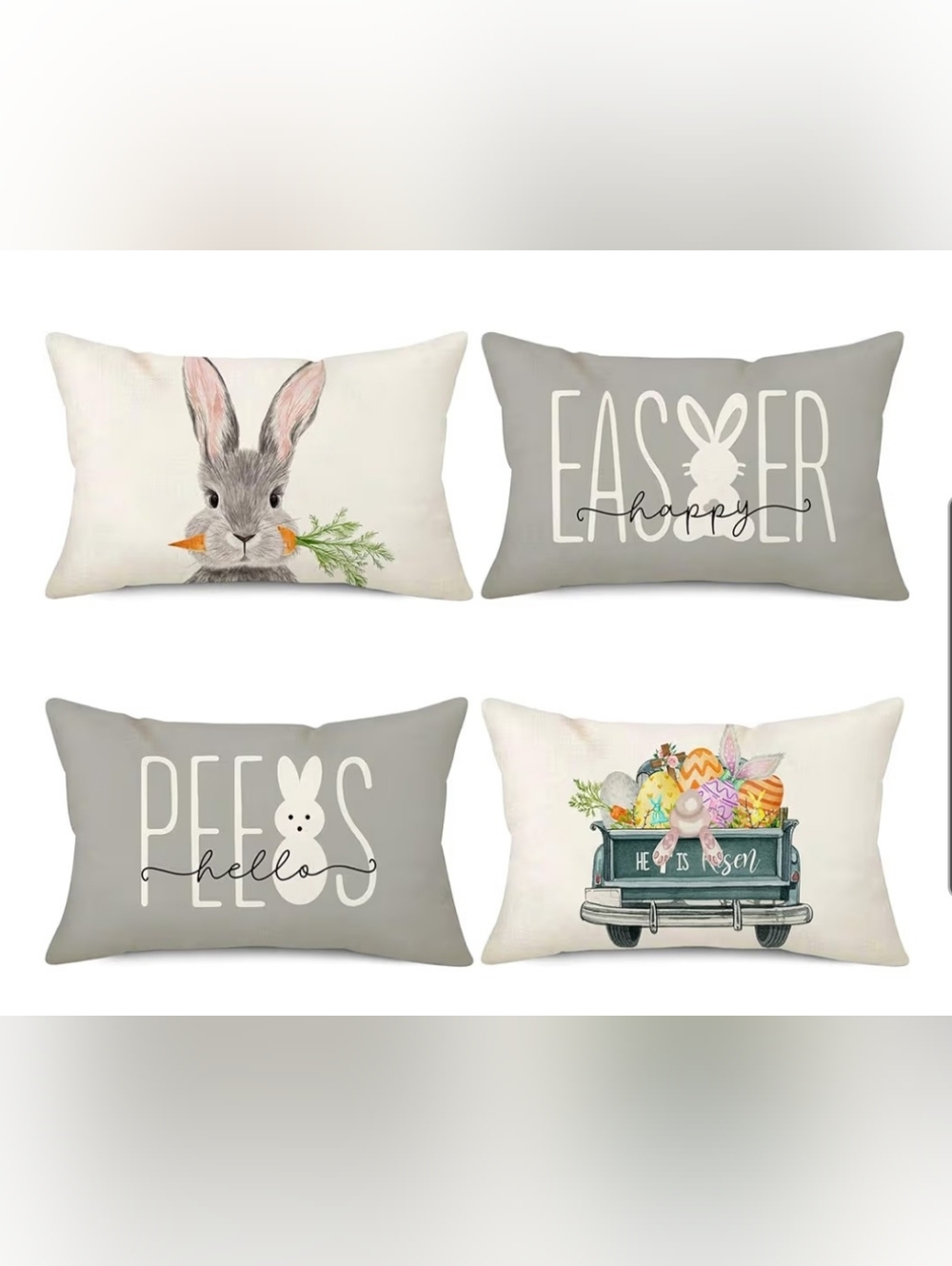 Set Of 4 Easter Bunny Decorative Pillow Covers - size12 X 20